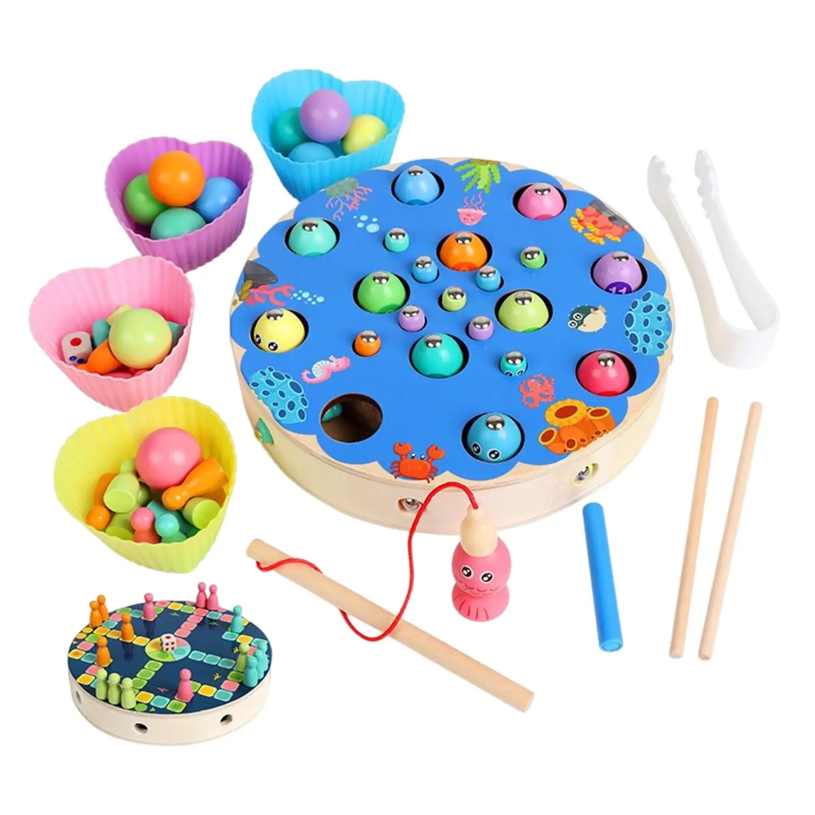 

Multicolor Wooden Fishing Game Fishing Pole Chopsticks Fine Motor Skill Learning Toy for Game Teaching Indoor Birthday Activity