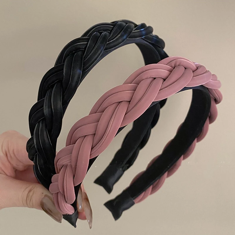 

Ободок для волос Женский, простой ободок с широкими боками, однотонный Плетеный аксессуар для волос