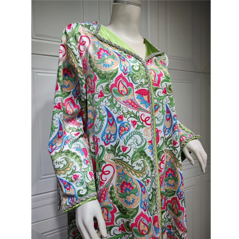 Morocco Evening Dresses for Luxury Women Muslim Print Abayas Long Dress Turkey Islam Kaftan Robe Dubai Jalabiya Eid Ramadan Gown