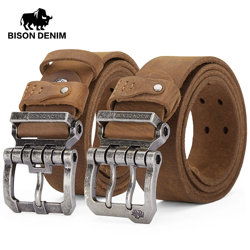 BISON DENIM Genuine Leather Belt For Men High Quality Buckle Jeans Casual Belts Vintage Business Cowboy Waistband Free Shipping