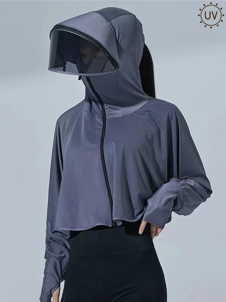 

Ride Sun Protection Cloak Skin Windbreaker Sunscreen Clothing With Brim Top Outdoor Cycling Anti UV Ice Silk Sport Cooling Coat