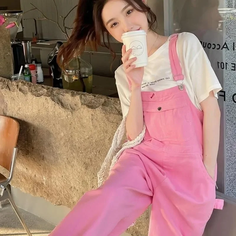 

Свободный женский комбинезон в стиле Харадзюку, милый повседневный комбинезон с широкими штанинами, модные корейские брюки в стиле ретро, мягкие уличные брюки Y2k для девушек, спортивные штаны