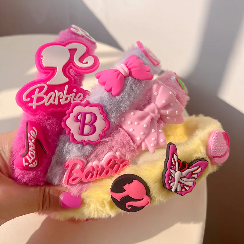 

Cartoon Barbie Sweet Plush Hair Hoop Kawaii Pink Girls Head Bands Advanced Sense Hair Accessory Christmas Gift