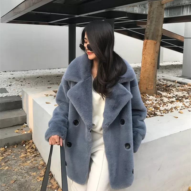 New2022 Winter Warm Fur Coat Female Long Women Faux Rabbit Fur Overcoat  Fluffy Furry Female Mink Fur Jacket