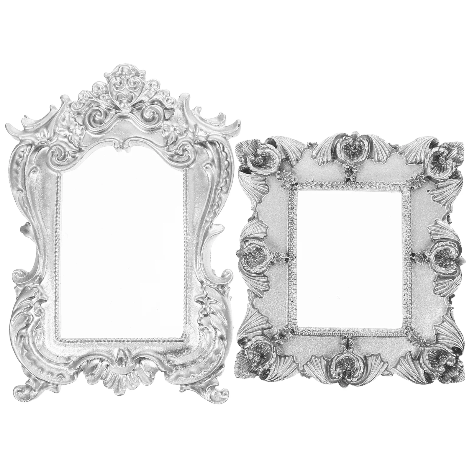 

Frame Picture Frames Photo Vintage Mini Display Ornament Tiny Miniatures Decorative Prop Goth Round Silver 4X3 Decor Resin Gold
