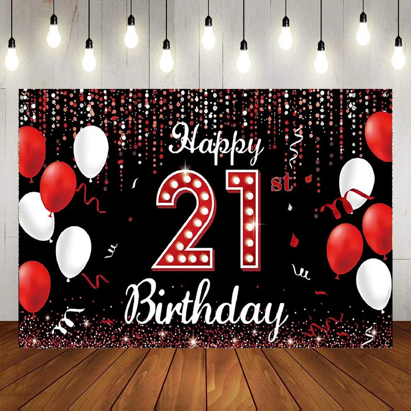 

Black And Gold 21st Birthday Party Photography Backdrop Decorations Background Banner Poster Balloon Gift Lover