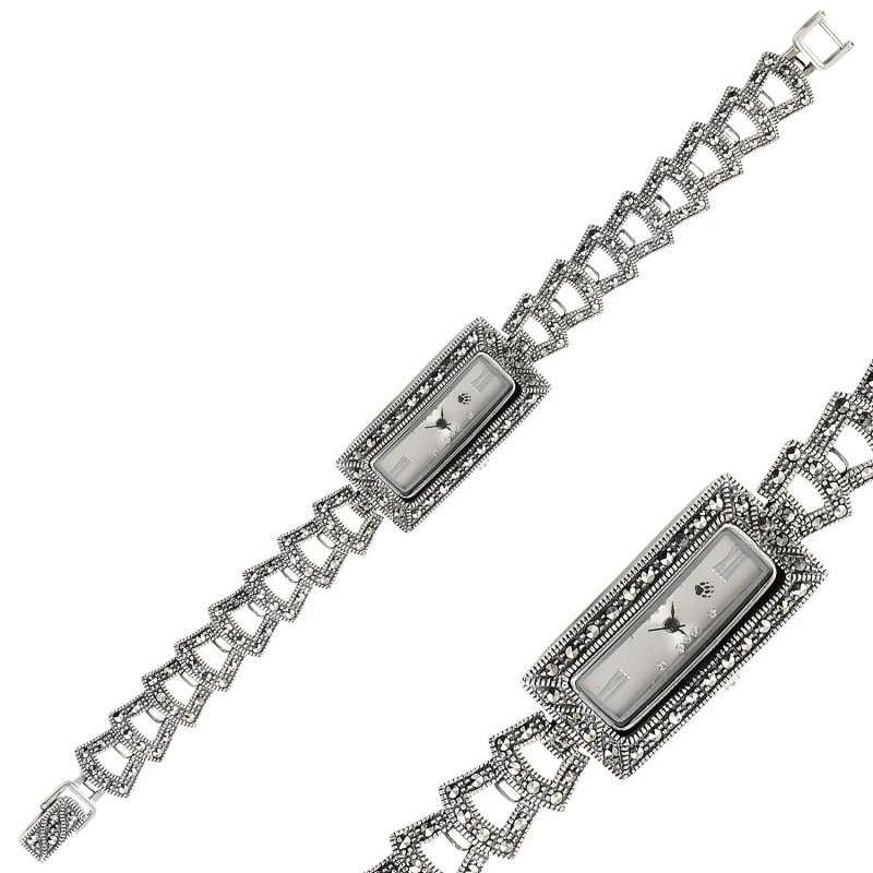 

Silver 925 Sterling Marcasite Sleeve Clock