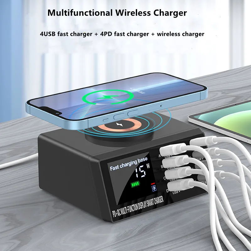 

110W Multi USB Charger 15W Wireless Charger QC3.0 PD PPS Quick Charge 8Port Charging Station for IPhone 14 13 Max Xiaomi Samsung