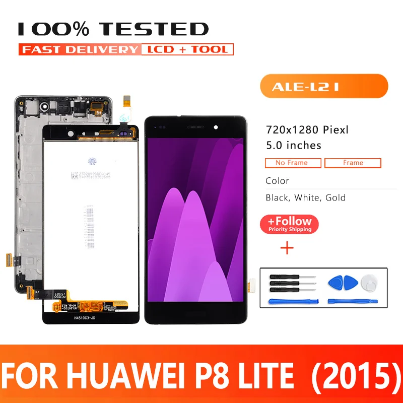 Высококачественный ЖК-дисплей 5,0 дюйма для P8 Lite, дисплей для Huawei P8 Lite 2015, ЖК-дисплей с сенсорной панелью, дигитайзер в сборе, фотоэкран
