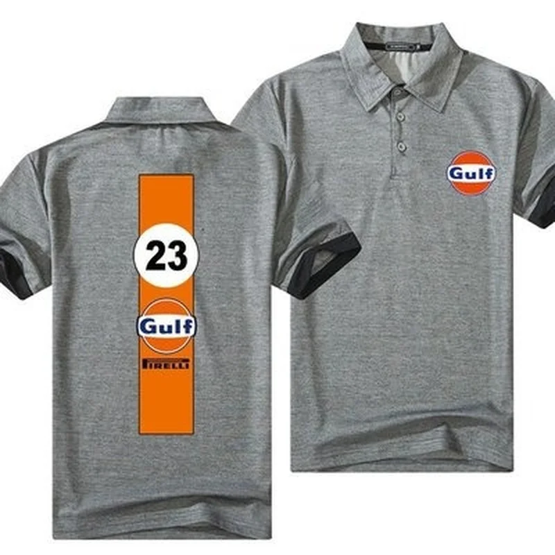 

Summer Men Lapel Gulf 23 Logo Polo Fashion Cotton T-Shirts Casual Breathable Short Sleeve