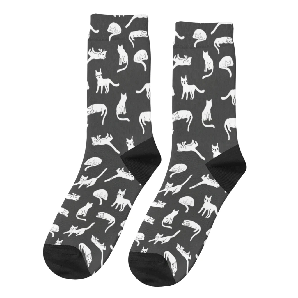 

Retro White Men's Socks Cat Animal Unisex Hip Hop Pattern Printed Crazy Crew Sock Gift