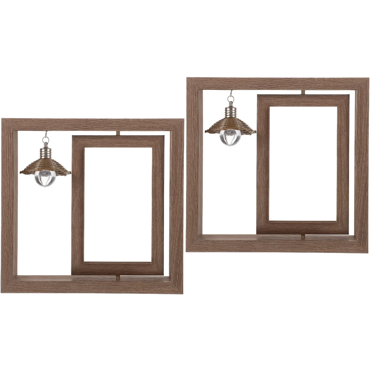 

2 Count Wooden Rotate Photo Frame Lovers Vintage Collage Picture Frames Stainless Steel Decor