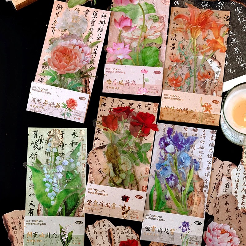 

12packs/LOT Hana Chaoji series retro creative decoration DIY PET stickers