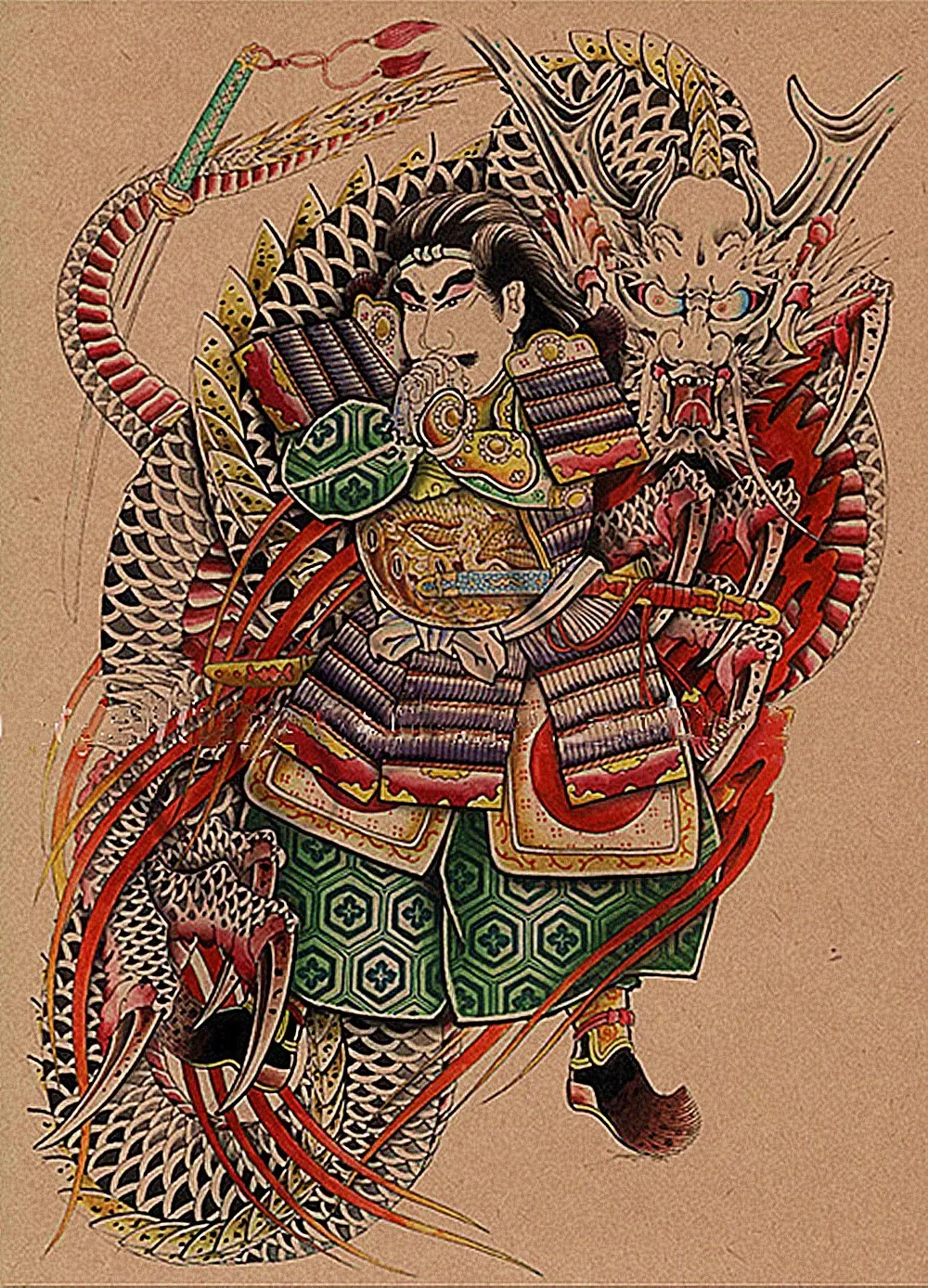 Ретро татуировка на теле художественный постер Ukiyo-e художественные работы обои