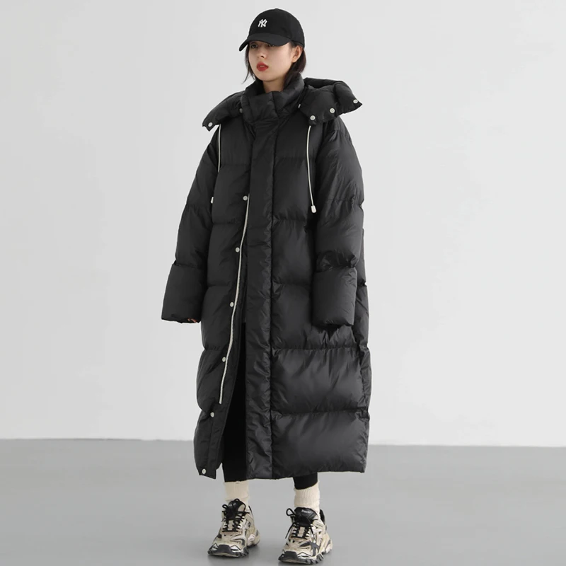 Women's Down Coats Korean Loose Hooded Thick Warm Long Puffer Jacket Winter Coat for Women Female Parkas Outerwears 2022