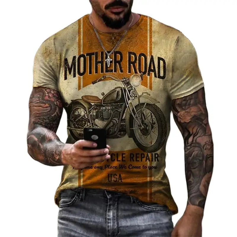

Summer Motorcycle T-shirt For Men Motor Biker Print O-Neck Vintage Short Sleeve Tee Shirt Homme Moto T-shirt Racing Camiseta 6XL