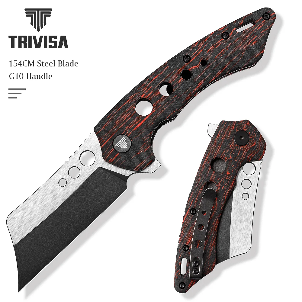 TRIVISA EDC Folding Pocket Hunting Knife with Flipper for Man,Folded Outdoor Knives with Clip,3.3