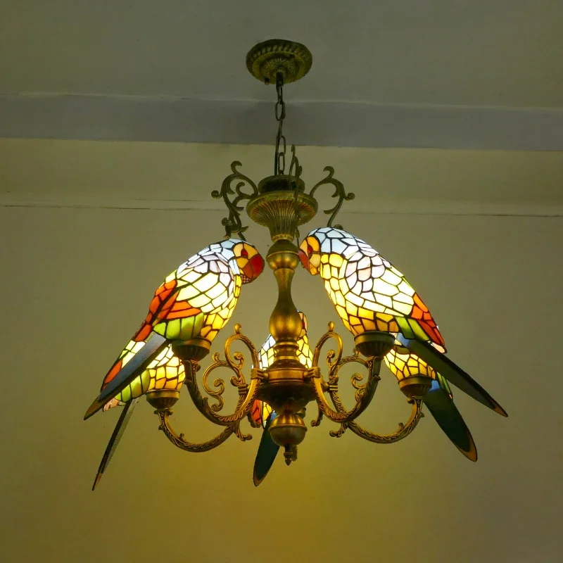 Люстра OUTELA Tiffany parrot винтажная креативная цветная стеклянная Подвесная лампа