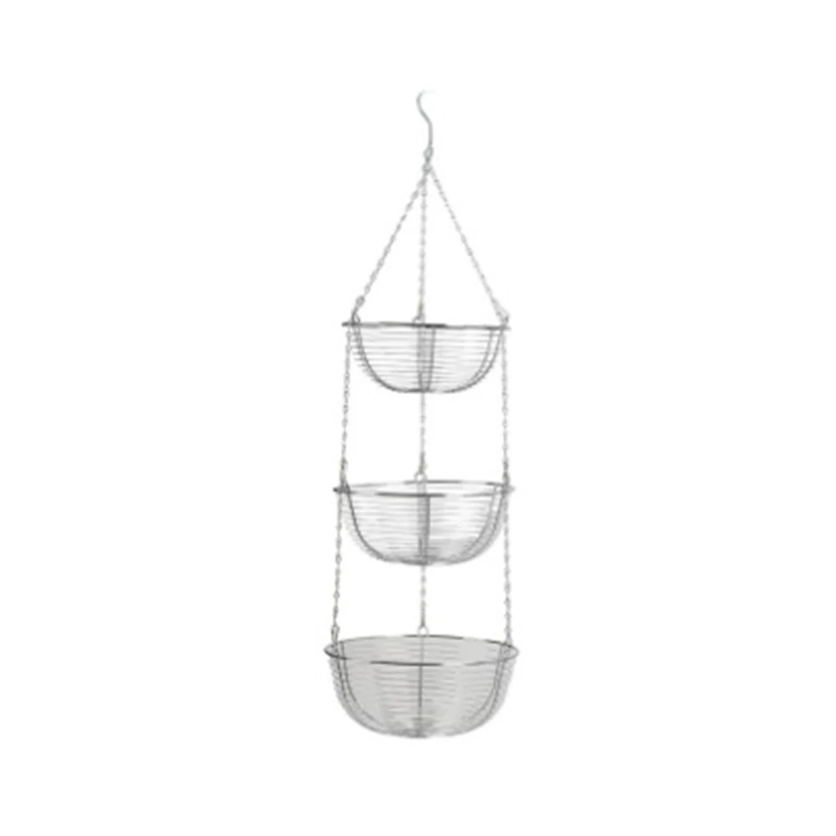 

3-Tier Hanging Basket Fruit Organizer Kitchen Heavy Duty Wire Organizer with Wire Metal Ceiling Hooks-Chrome Wire Basket