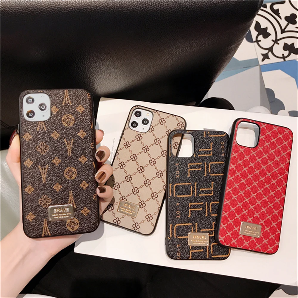 

Luxury Simple stylish Brand Geometric patterns Leather Phone Case For iPhone 12 11 Pro XR X XS Max 7 8 Plus SE2 Soft Cover