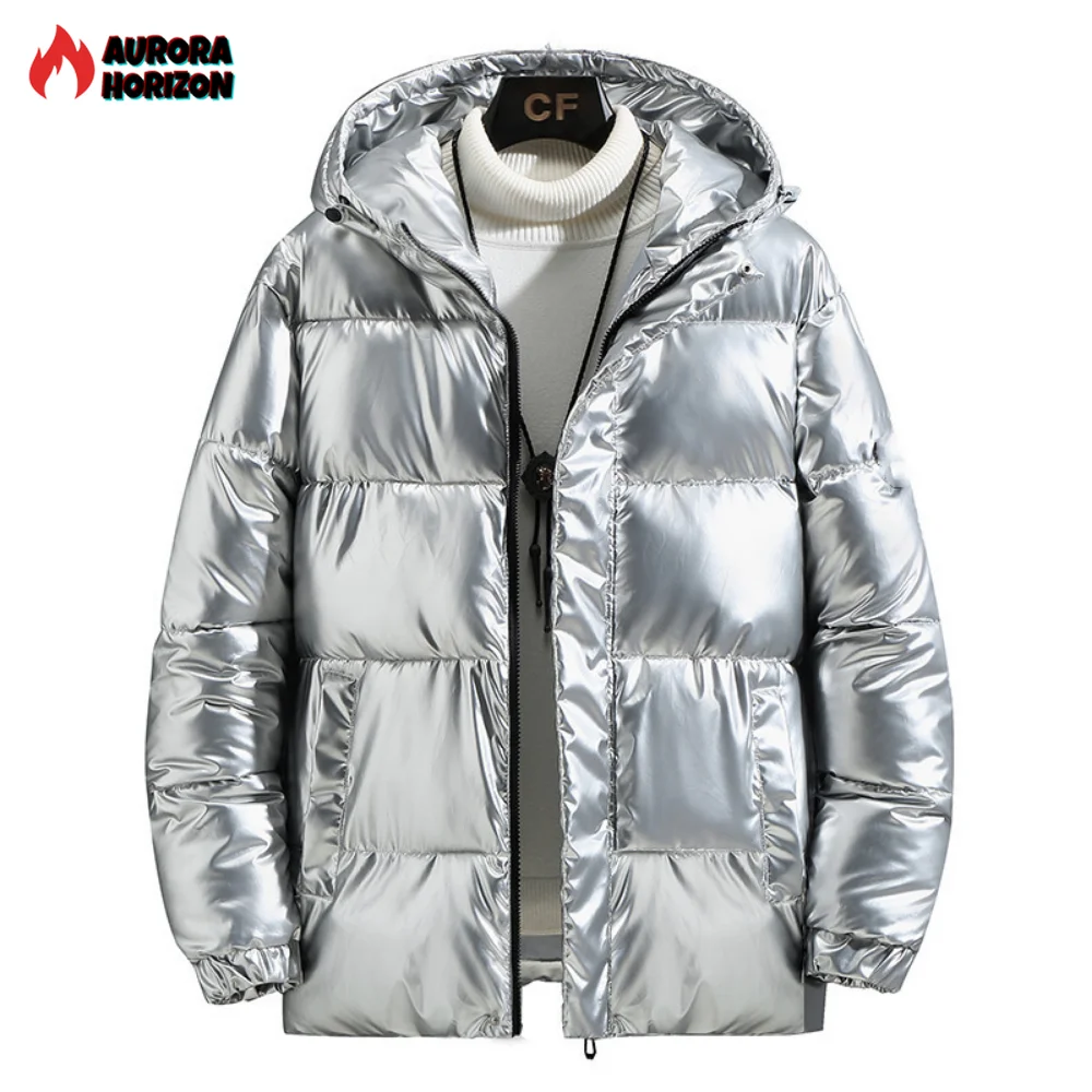 AuroraHorizon 2023 Down Jacket Men Winter New Down Cotton Coat Warm Wear Hooded PLUS SIZE 5XL Jacket Windbreaker  Shiny Fabric