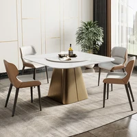 rock slab dining table simple rectangular light luxury stainless steel dining table and chairs high end villa furniture