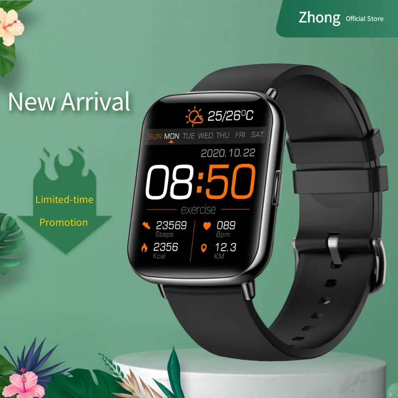 

Rectangle Full-color Large Touch Screen Silicon Strap Smart Watch Call Reminder IP68 Waterproof Music Sport Fitness Heart Rate