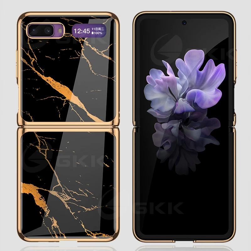 GKK Painted Tempered Glass Case For Samsung Galaxy Z Flip 3 4 5G Plating Edge Hard Protective Cover For Samsung Z flip 3 4 Case
