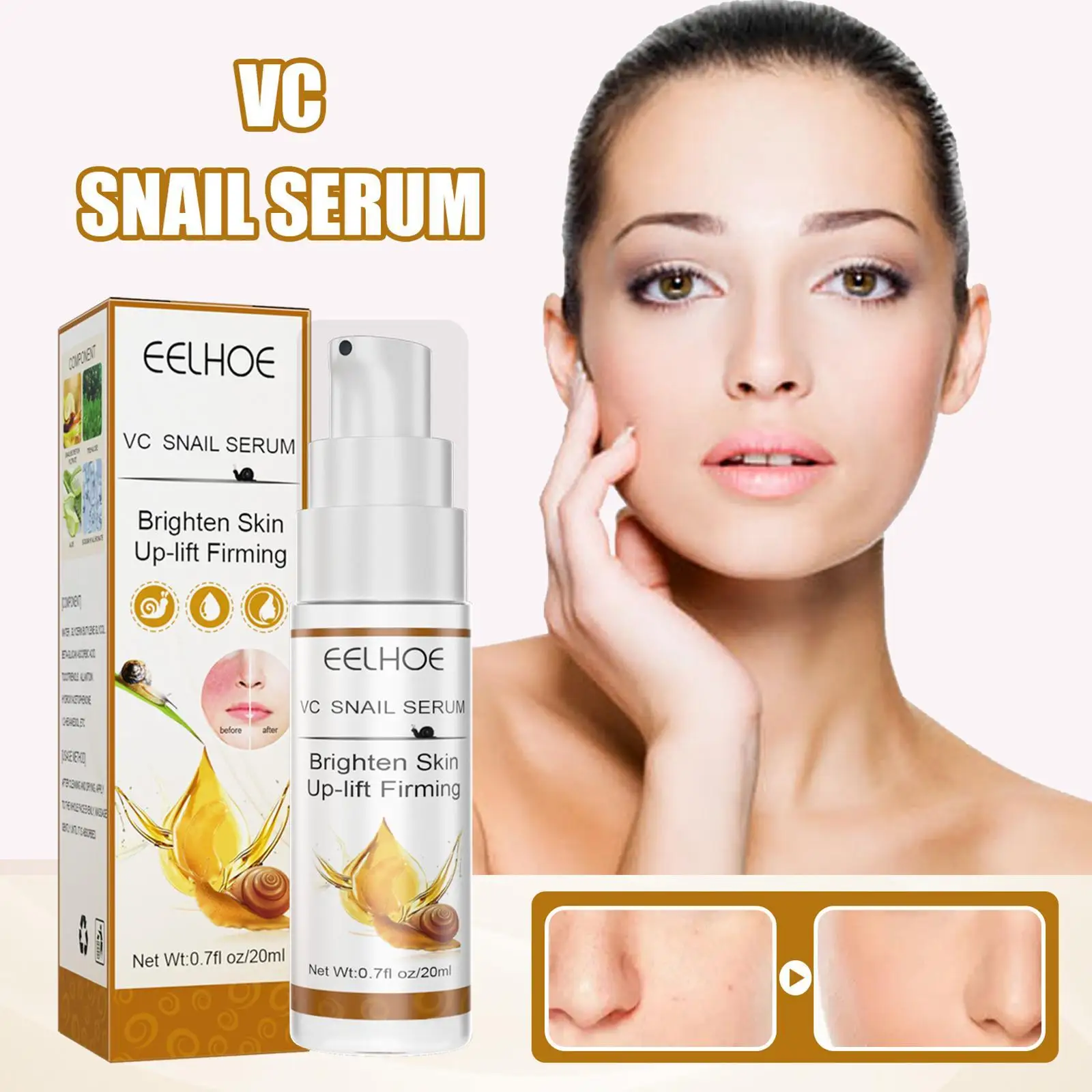 

20ml EELHOE VC Snail Serum Facial Repair Redness Pores Whiten Shrink Skin Brighten Cream Lighten Face Care Anti Aging Wrinkle