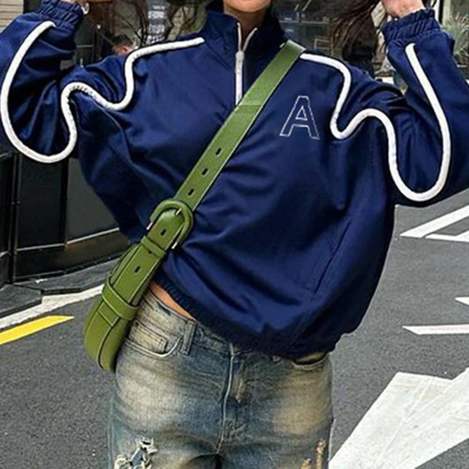 

Women's Loose Sweatshirt Spring Autumn Long Sleeve High Neck Half Zip Up Pullover Tops Fashion Streetwear