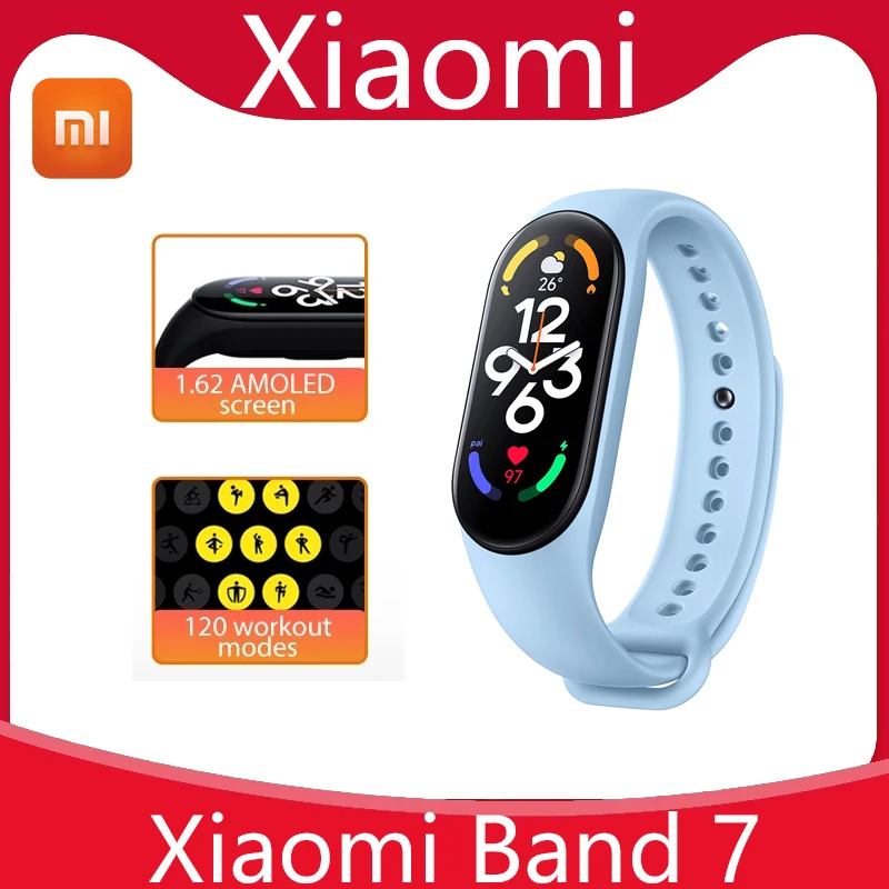 

Смарт-браслет Xiaomi Mi Band 7, Bluetooth 5,2, VO2 Max, спортивный анализ, AMOLED экран 1,62 дюйма, 120 режимов тренировки, водонепроницаемый смарт-браслет 5 атм