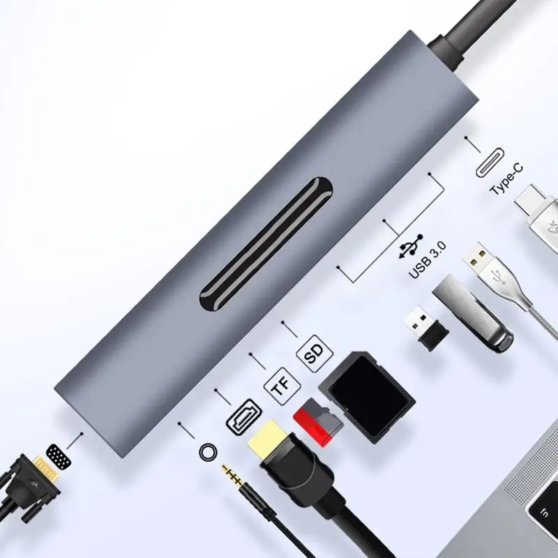 9 в 1 USB C концентратор адаптер док-станция Тип C к 4K HDMI-совместимый VGA PD SD TF карта Mulit USB 3,0 концентратор разветвитель для ноутбука ПК