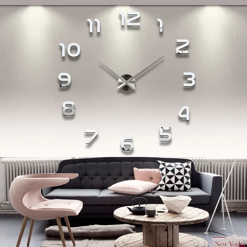 

New Clock Watch Wall Clocks Horloge 3d Diy Acrylic Mirror Stickers Home Decoration Living Room Quartz Needle