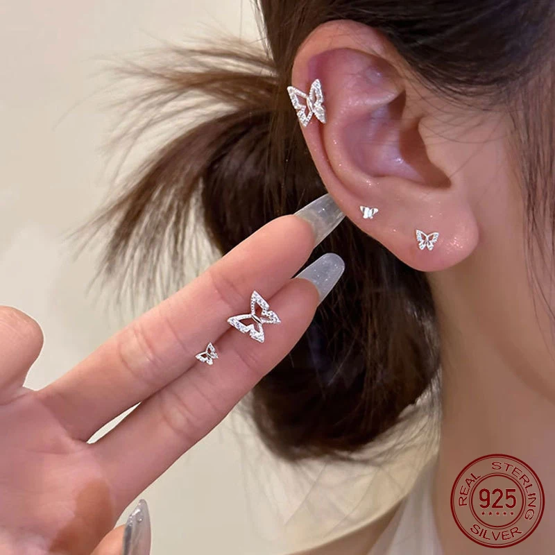 Женские серьги La Monada серебро 925 пирсинг ушей бабочка циркон красивые милые