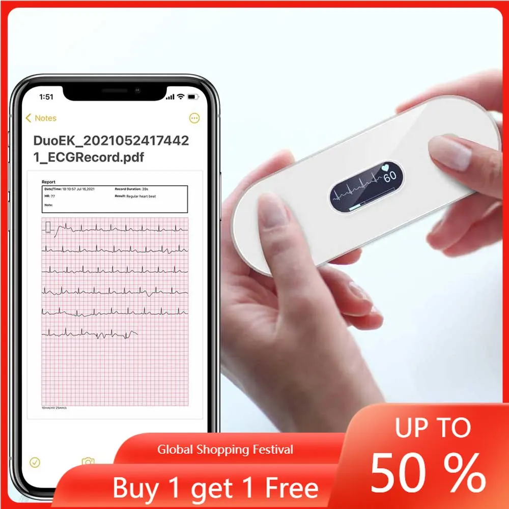 

Bluetooth ECG EKG Charge Holter OLED EKG Hand Hold Heart Detection Without Using Wires Lead I Lead II Chest Lead Measurement