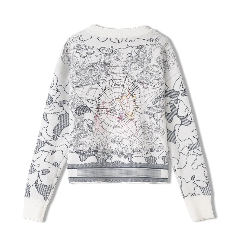 

Fashion Women's Sweaters Runway Luxury Famous Luxury European Design Kint Five Pointed Star Embroidery jacquard Femmes Jumpers