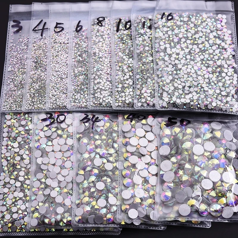 

Super Glitter ss3-ss50 AB Crystal Rhinestone Flat Back Non Hotfix Nail art Rhinestone 3D Glass Nail Art Decorations
