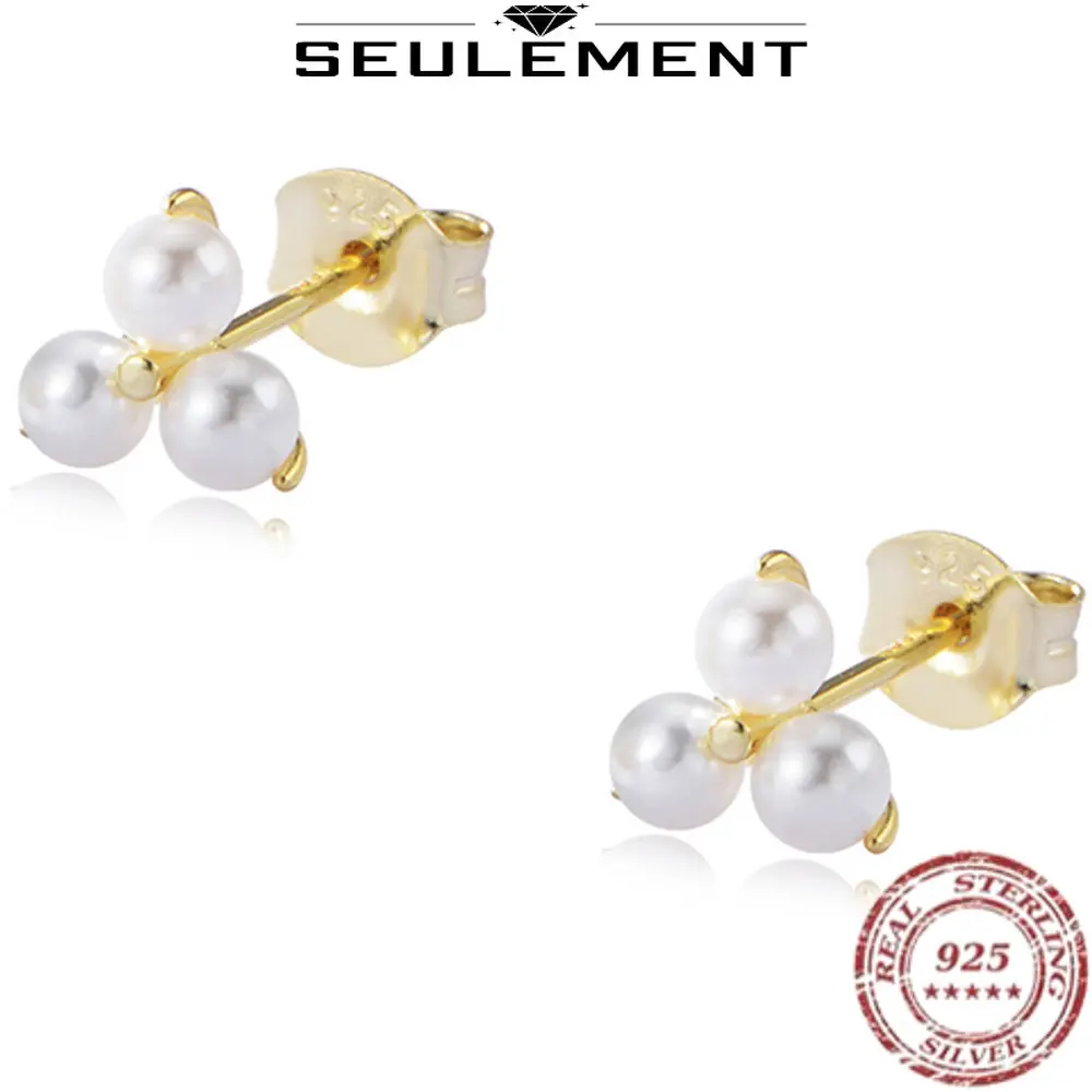 

Seulement Real 925 Sterling Sliver Pearl Stud Earrings for Women Natural Freshwater White Pearl Earring Jewelry Gifts Wholesale
