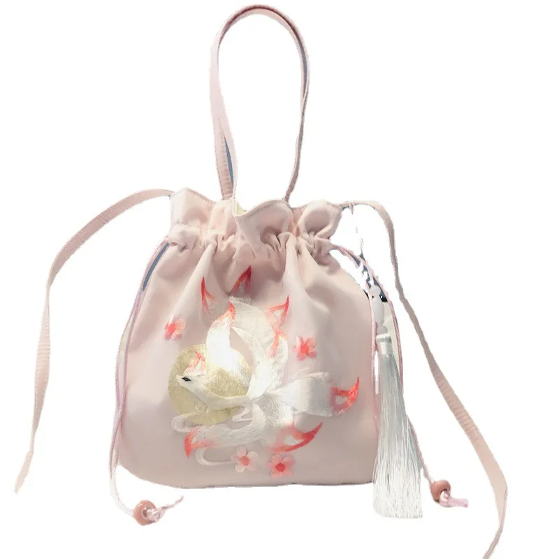 Tassel Embroidery Hanfu Bag Drawstring Handheld Diagonal Straddle Phone Bag