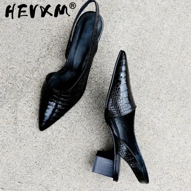 

Women's Pointed Toes Pumps Mid Chunky Heels Slingback Sandals Shoes Summer New Vintage Woman Lady Female Sandals Slippers Shoes