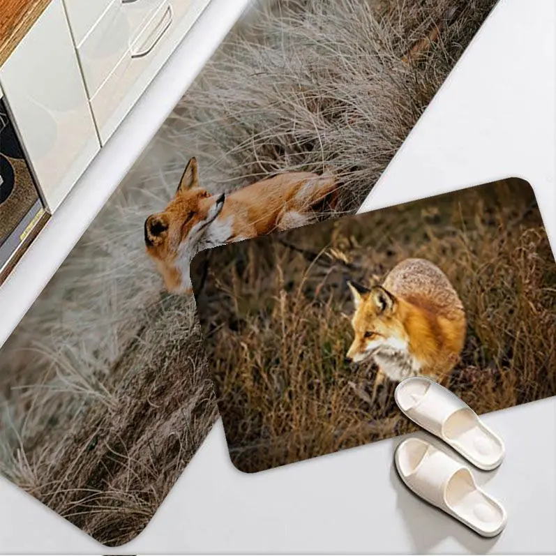 

Wild Fox Bathroom Mat Rectangle Anti-slip Home Soft Badmat Front Door Indoor Outdoor Mat Toilet Rug