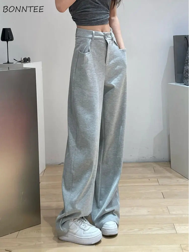 

Новинка весенние базовые однотонные прямые брюки в пол в спортивном стиле для отдыха с высокой талией для студентов BF