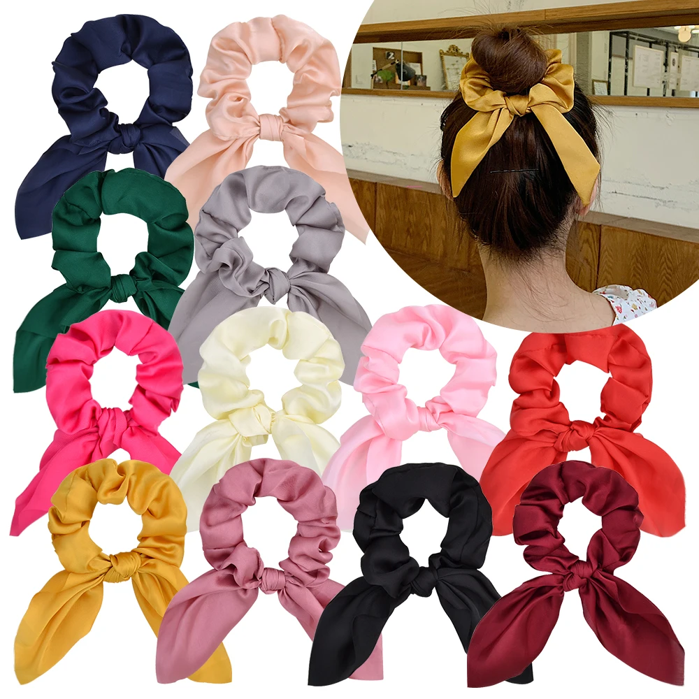 

50 Pcs/Lot,Fashion Rabbit Ears Hair Ring Bowknot Elastic Hair Scrunchies For Women Girl Ponytail Holder Hair Tie Rubber Band