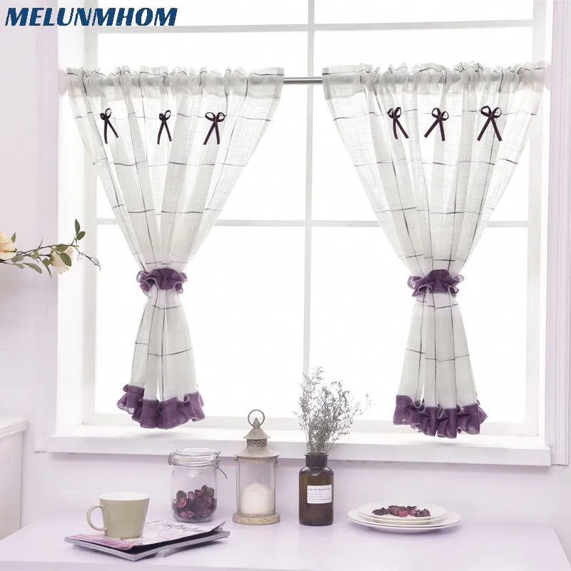 

Short Curtains For Kitchen Yarn Dyed Plaid Linen Tulle Curtain for Living Room Bedroom White Blinds on Window Home Decor Rideau