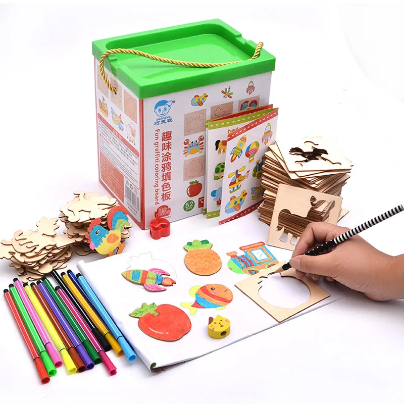 

52pcs Creative Wooden Depict Painting Kids Toy Painting Book Watercolor Pen Barreled Painting Set Children Gift Doodle Art Craft