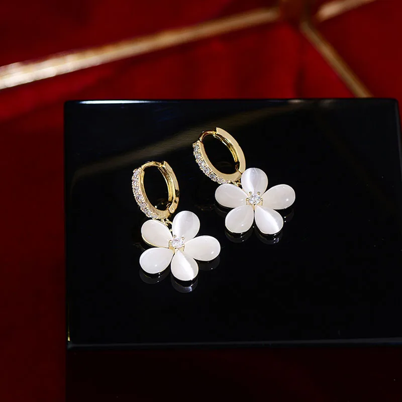 

Feminia Exquisite Transparent Opal Flower Women Earring Elegant Simple Micro Inlaid Zircon Drop Earrings Charm Jewelry Gift