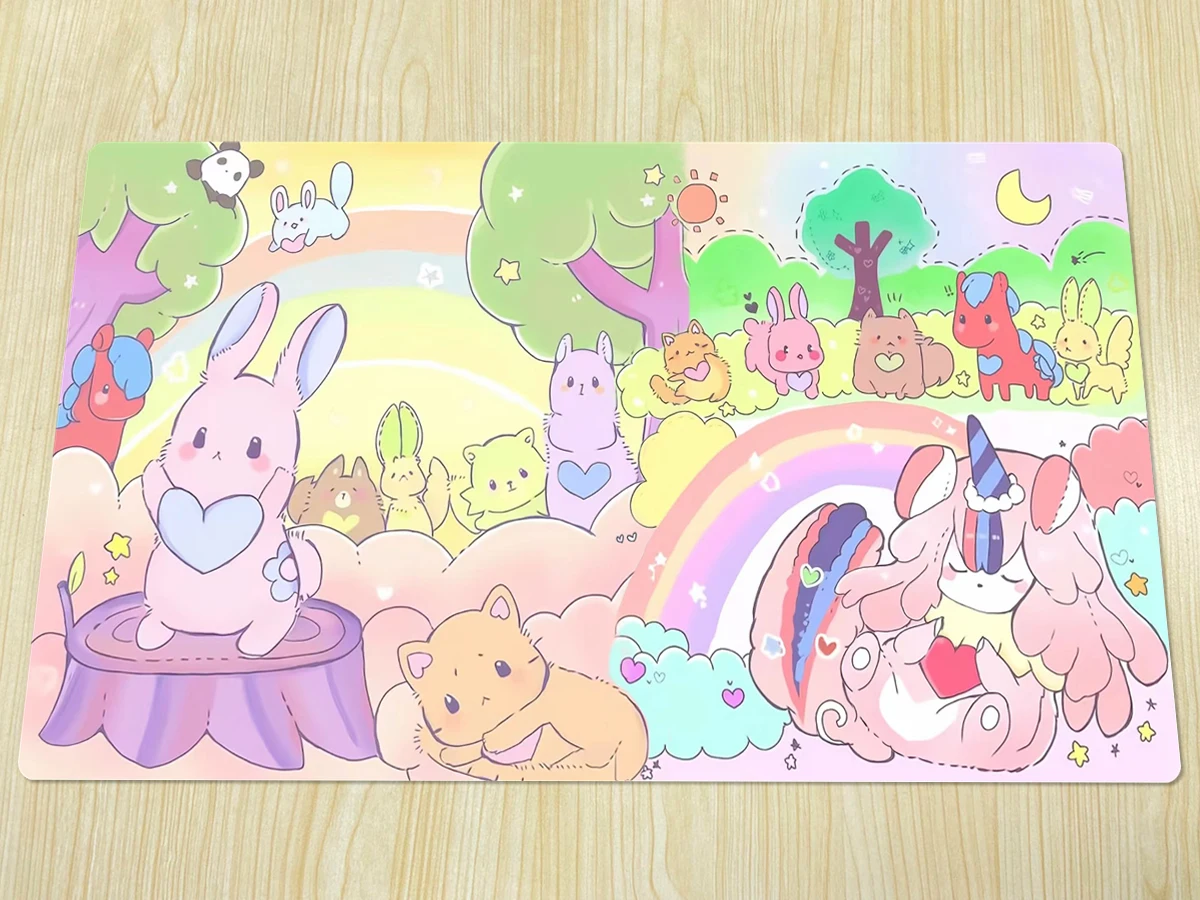 

YuGiOh Playmat Melffy Rabby Catty Mat TCG CCG Board Game Trading Card Game Mat Anime Mouse Pad Custom Desk Mat Zones Free Bag