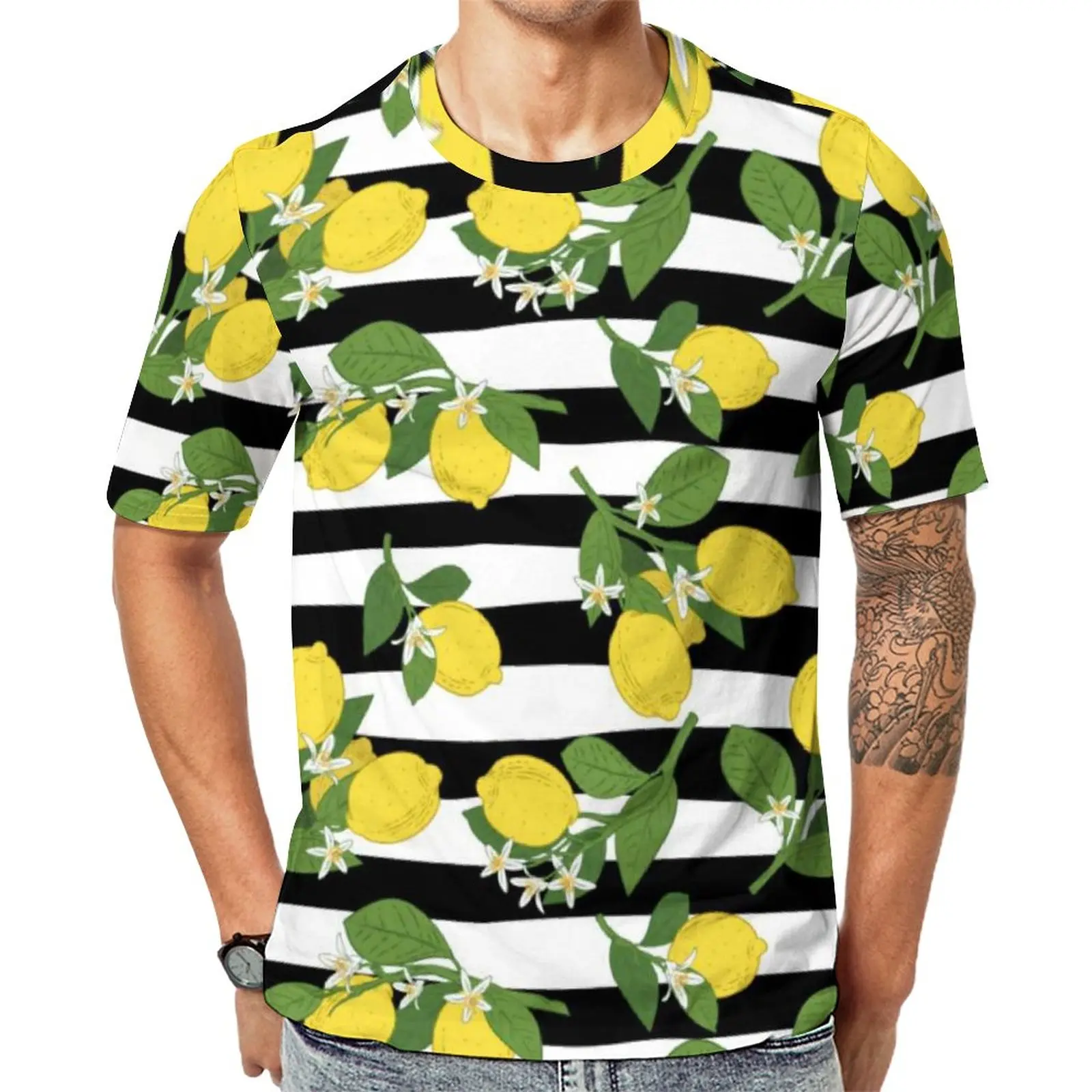 

Lemon Lemons Yellow T Shirt Black White Stripes Retro T Shirts Short Sleeve Graphic Tops Cheap Summer Funny Oversize Top Tees