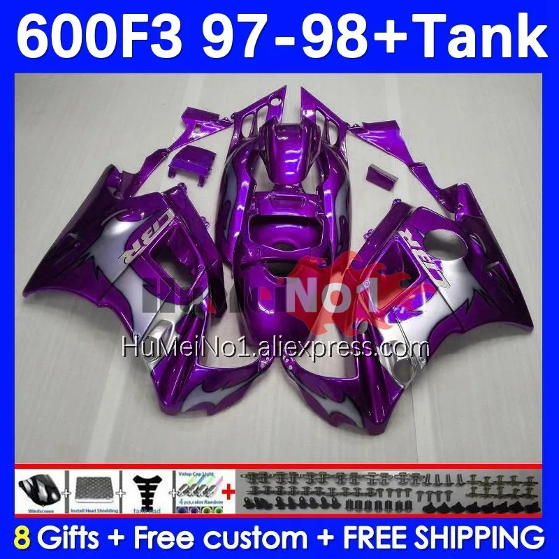 

Корпус + бак для HONDA CBR 600F3 CC CBR600FS 1997 1998 3No.231 CBR600 F3 FS 600CC 600 F3 97-98 CBR600F3 97 98, фиолетовый корпус
