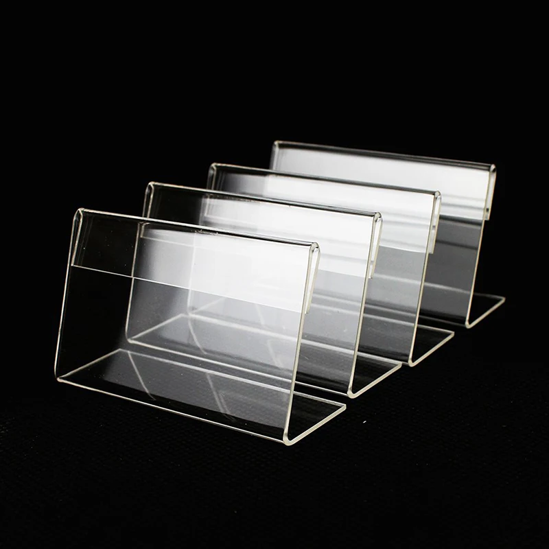 

25pcs Clear Price Tag Clips Sign CardHolder Stands Poster Racks Plastic Mini Label Racks Acrylic Card DisplayHolder 20x40mm